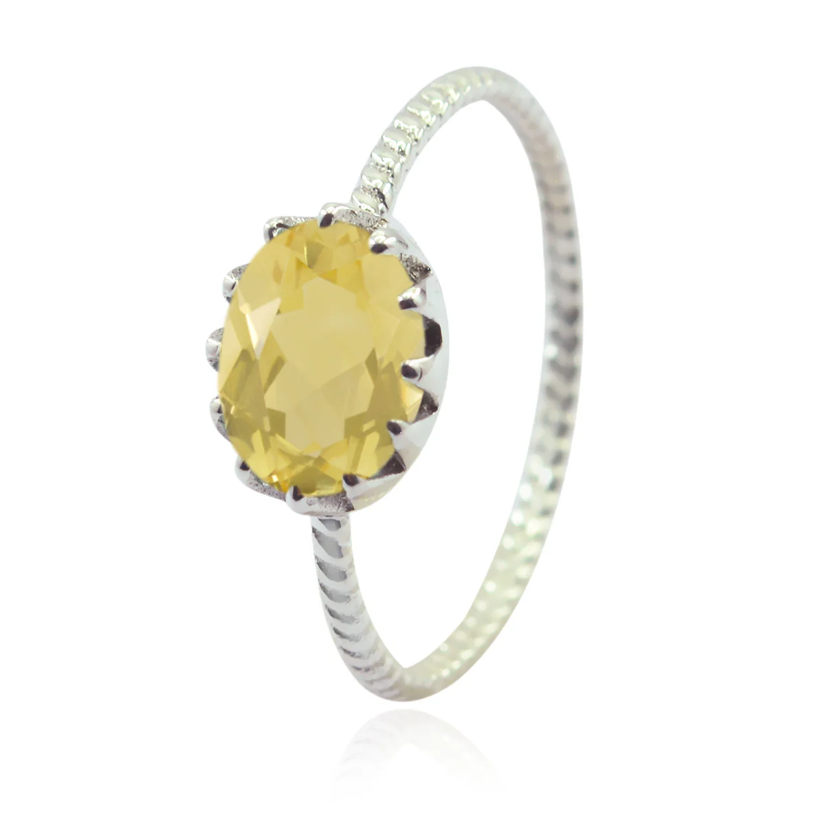 Citrine Solitaire Korean 925 Silver Yellow Gems Minimalist Twist Ring Jewelry - Image 3