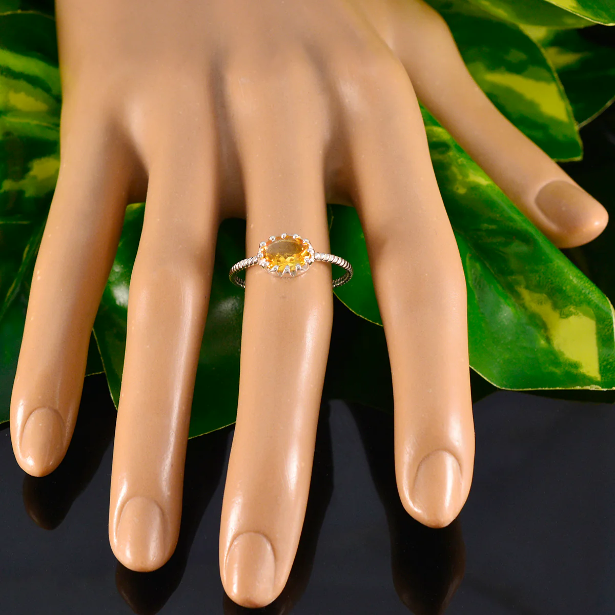 Citrine Solitaire Korean 925 Silver Yellow Gems Minimalist Twist Ring Jewelry - Image 6