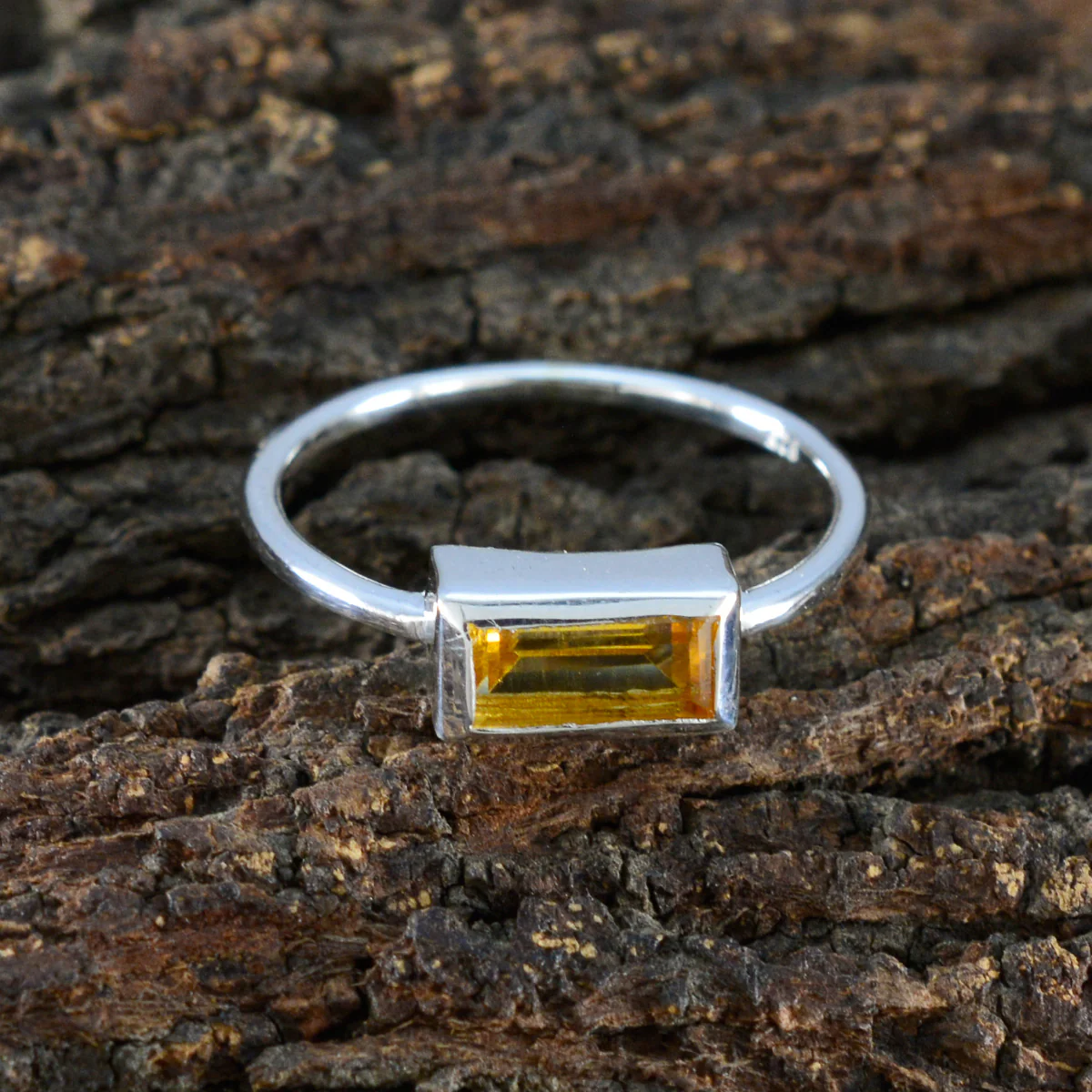 Citrine Solitaire Korean 925 Silver Yellow Gemstone Delicate Contemporary Ring Jewelry - Image 3