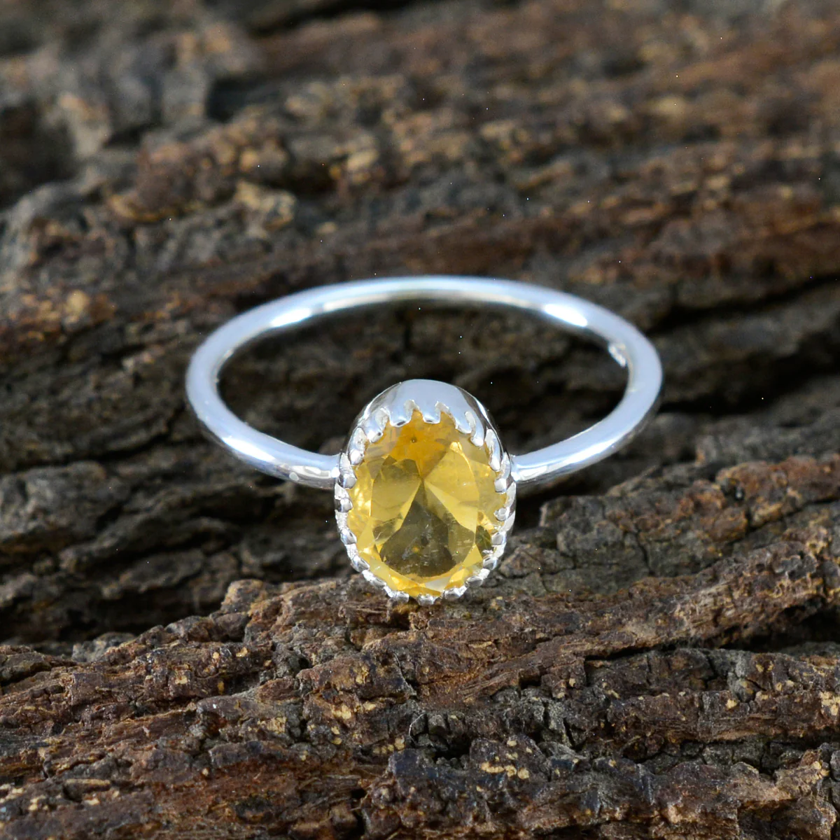 Citrine Solitaire Korean Silver Yellow Gems Delicate Sophisticated Ring Jewelry - Image 3