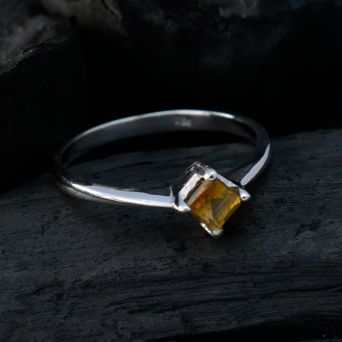 Citrine Solitaire Korean Sterling Silver Yellow Gems Delicate Romantic Ring Jewelry - Image 4