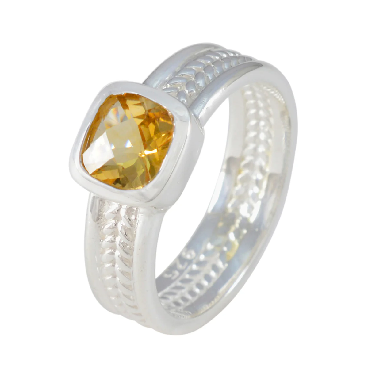 Citrine Solitaire Latin American 92.5 Silver Yellow Gemstone Mid-weight Rope-Wire Band Jewelry - Image 2