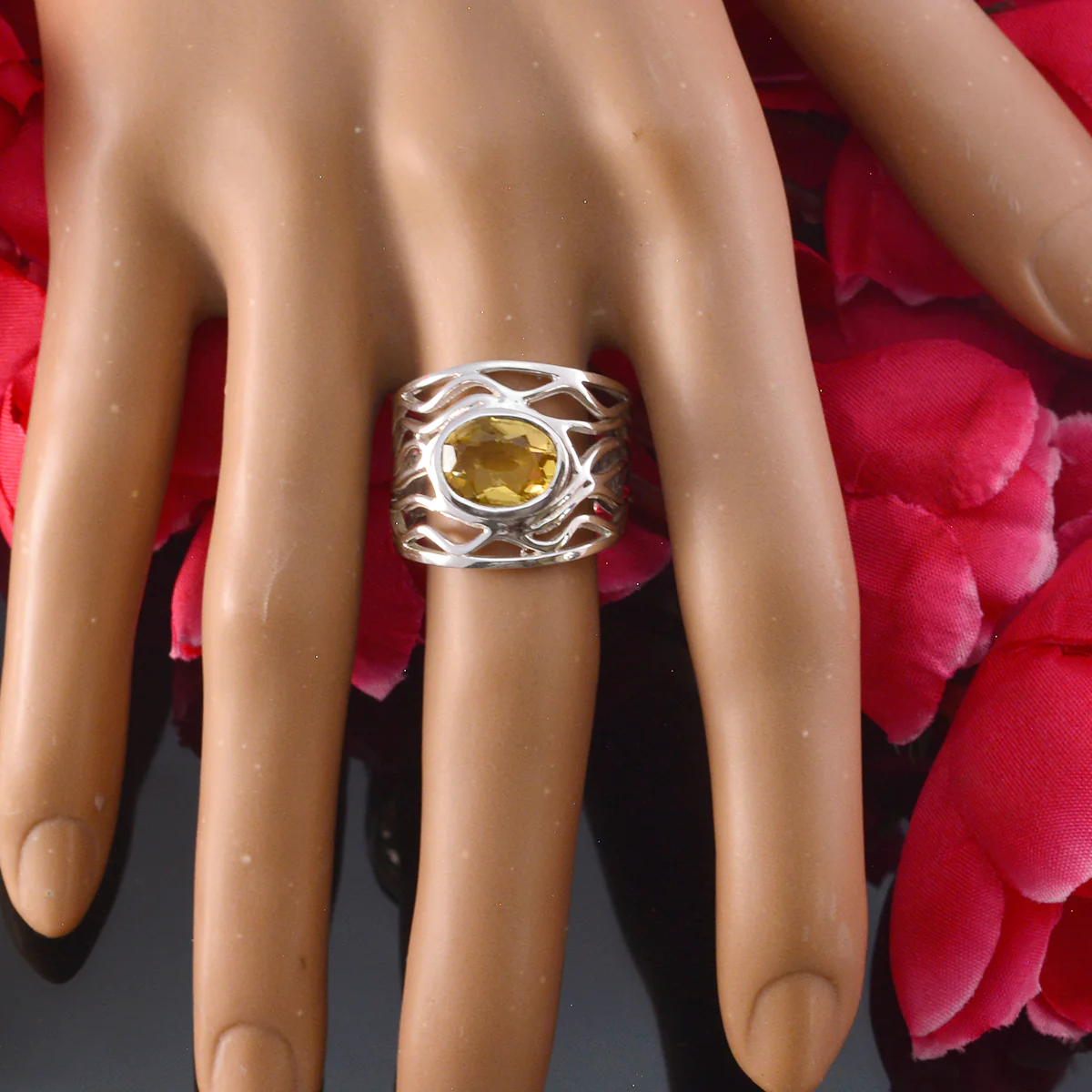 Citrine Solitaire Mexican 925 Silver Yellow Gems Minimal Rope-Wire Ring Jewelry - Image 6