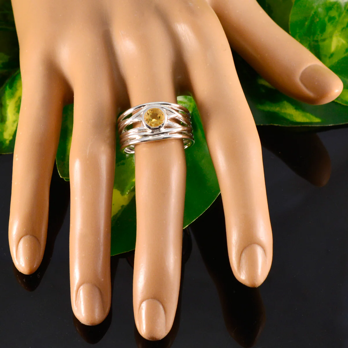 Citrine Solitaire Middle Eastern 92.5 Silver Yellow Gemstone Eye-catching Rope-Wire Band Jewelry - Image 5