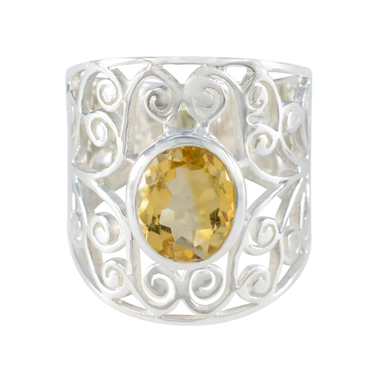 Citrine Solitaire Middle Eastern Silver Yellow Gemstones Versatile Filigree  Ring Jewelry