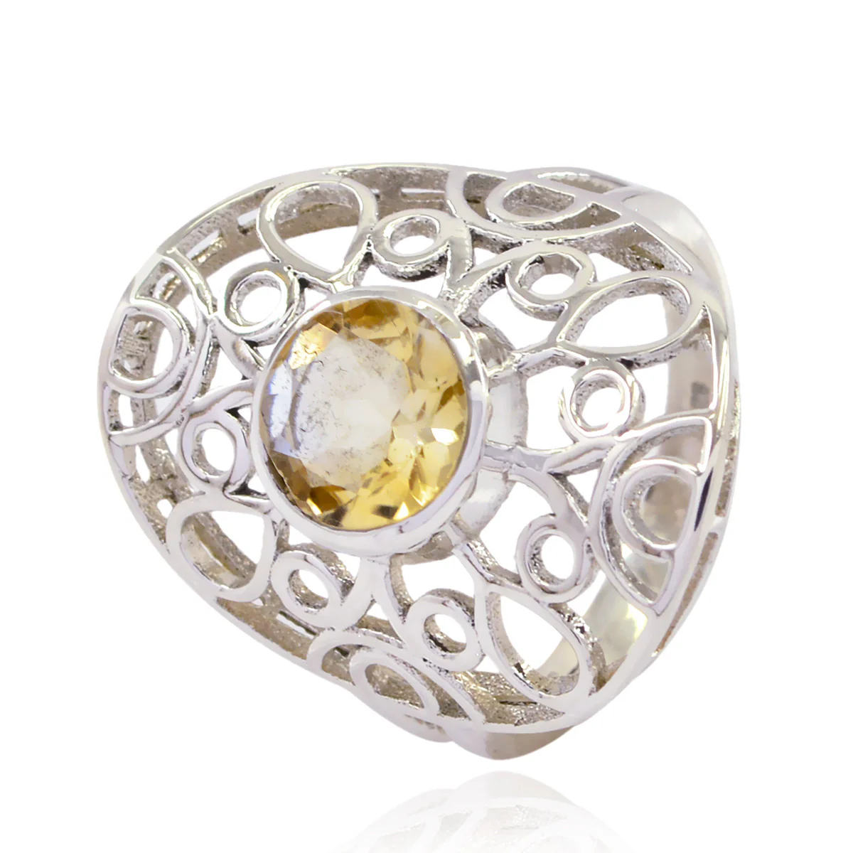 Citrine Solitaire Middle Eastern Sterling Silver Yellow Gems Classic Filigree Ring Jewelry - Image 3