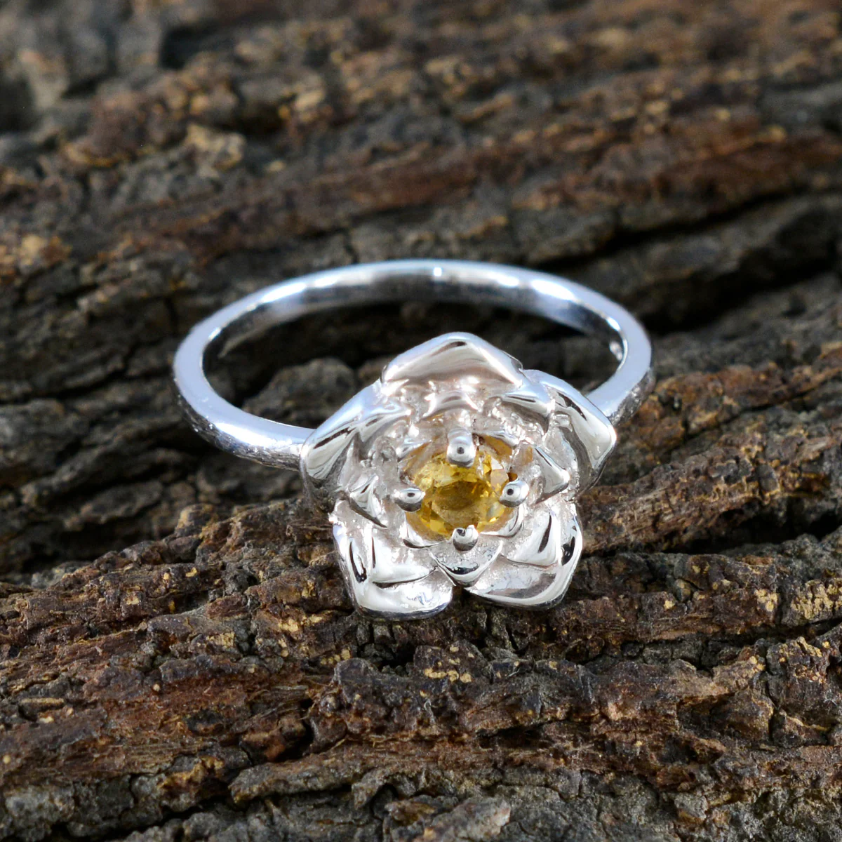 Citrine Solitaire Moroccan 925 Sterling Silver Yellow Gems Tiny Floral Ring Jewellery - Image 3
