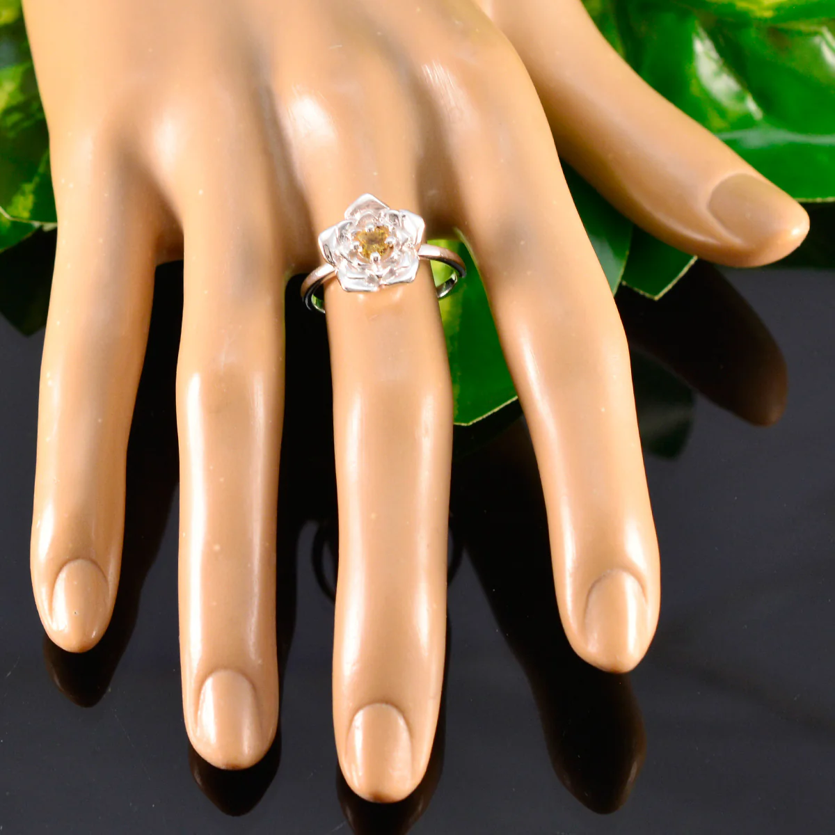 Citrine Solitaire Moroccan 925 Sterling Silver Yellow Gems Tiny Floral Ring Jewellery - Image 5