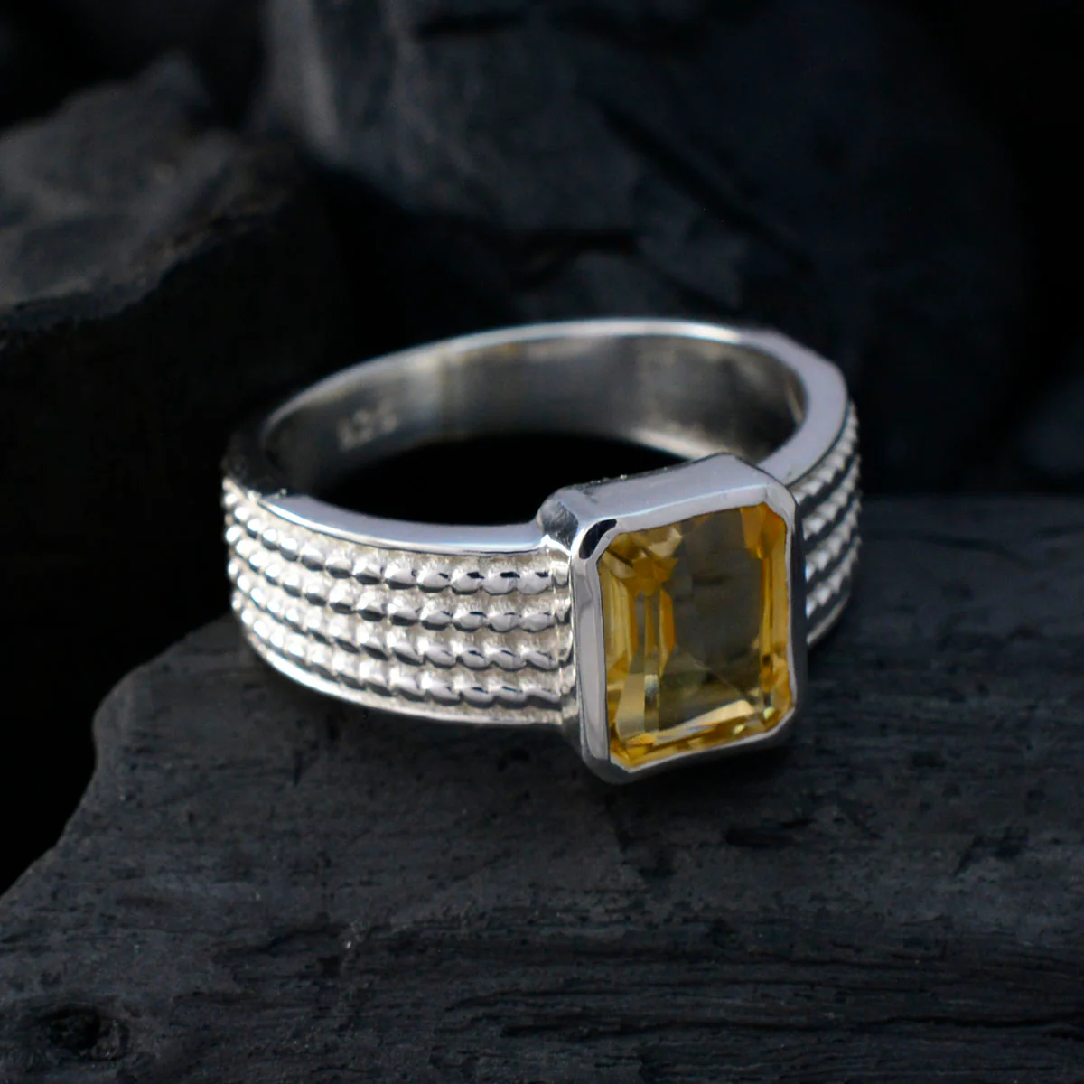 Citrine Solitaire Moroccan Sterling Silver Yellow Gems Mid-weight Graceful Ring Jewelry - Image 4