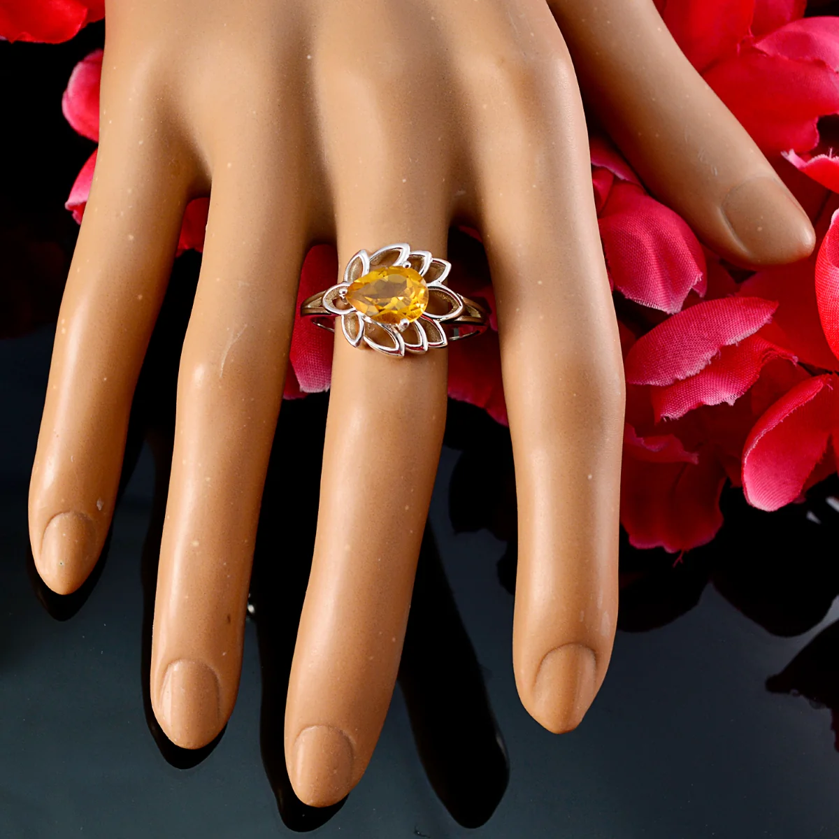 Citrine Solitaire Russian 925 Silver Yellow Gemstones Featherlight Promise Ring Jewelry - Image 6