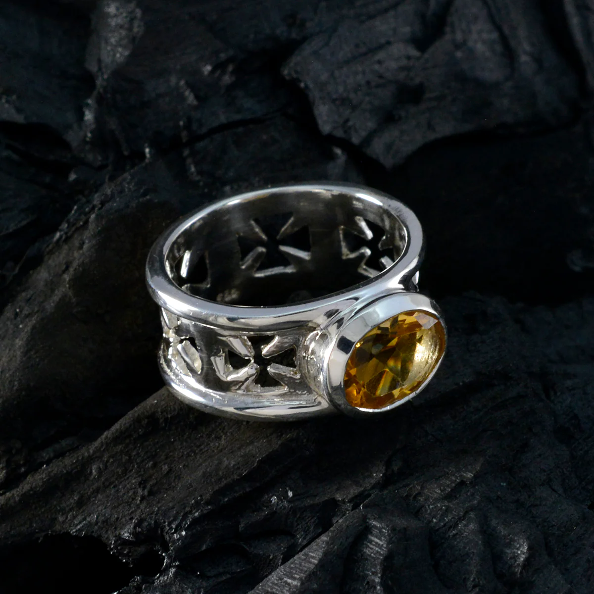 Citrine Solitaire Russian Sterling Silver Yellow Gems Classic Irish Ring Jewellery - Image 4