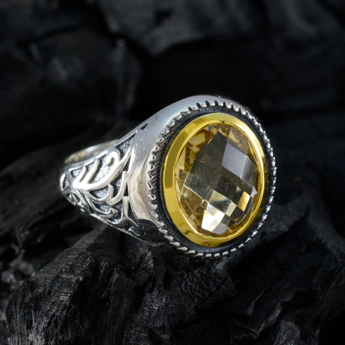 Citrine Solitaire Spanish 92.5 Silver Yellow Gems Eye-catching Filigree Ring Jewellery - Image 4