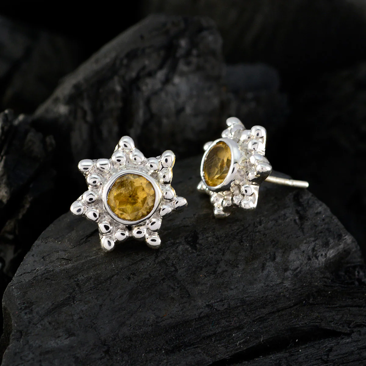 Citrine Spanish Soo-jin Solitaire Stud Yellow 92.5 Silver Earring - Image 2