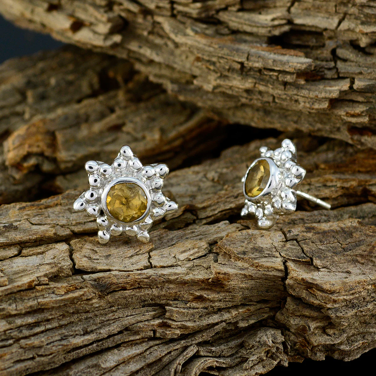 Citrine Spanish Soo-jin Solitaire Stud Yellow 92.5 Silver Earring - Image 3