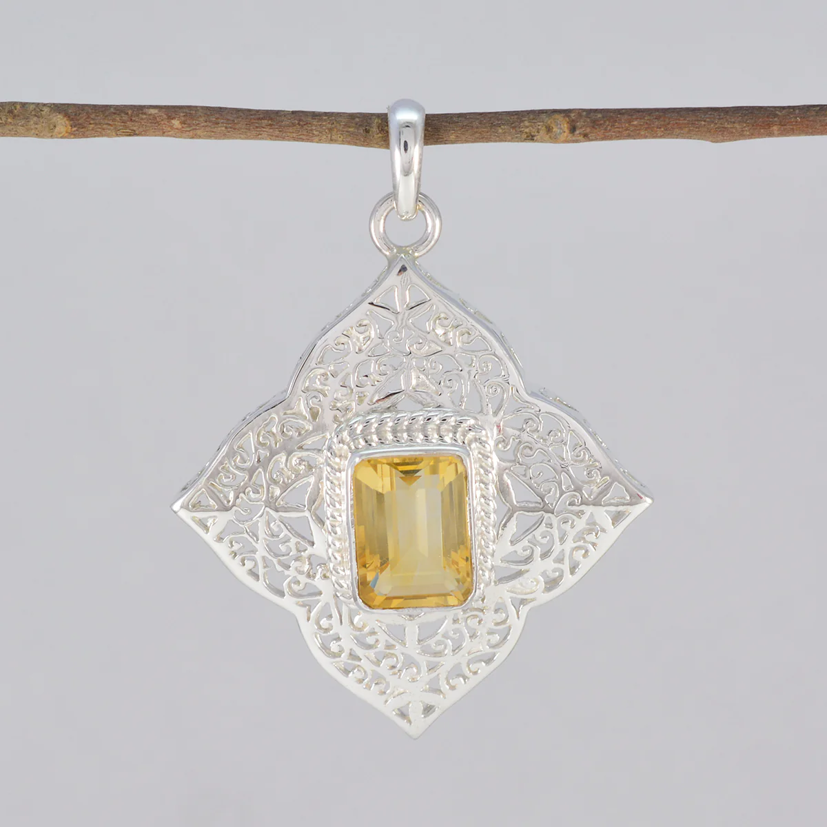 Citrine Statement French Sterling Silver Solitaire Violet Victorian Yellow Pendant Jewellery - Image 2
