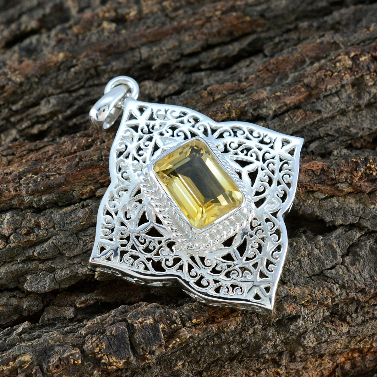 Citrine Statement French Sterling Silver Solitaire Violet Victorian Yellow Pendant Jewellery - Image 3