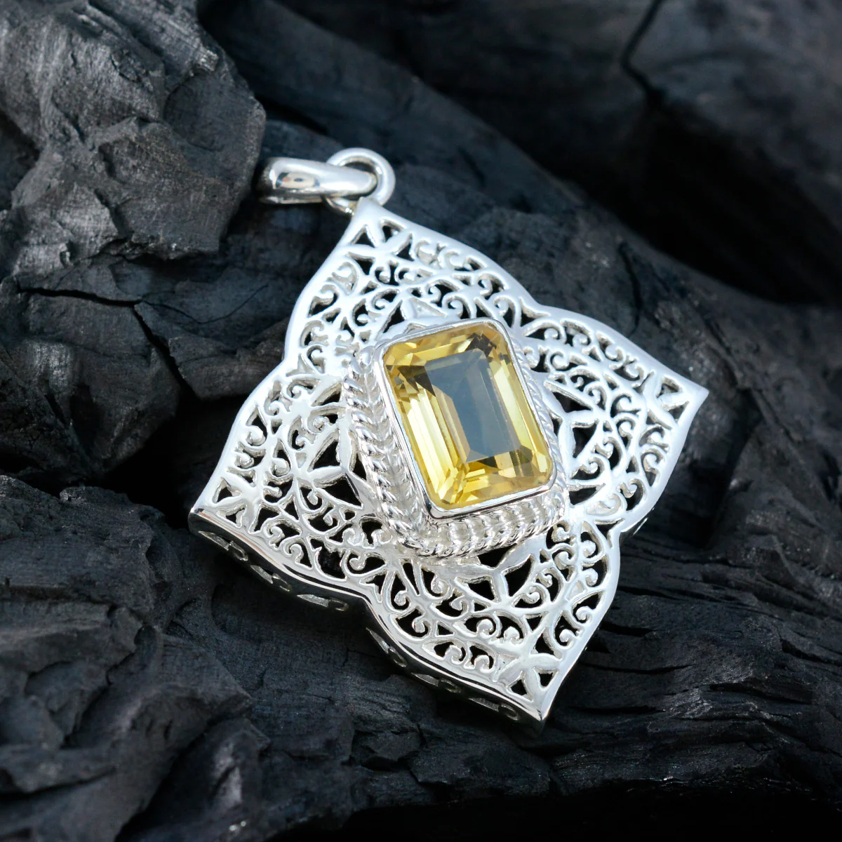 Citrine Statement French Sterling Silver Solitaire Violet Victorian Yellow Pendant Jewellery - Image 4