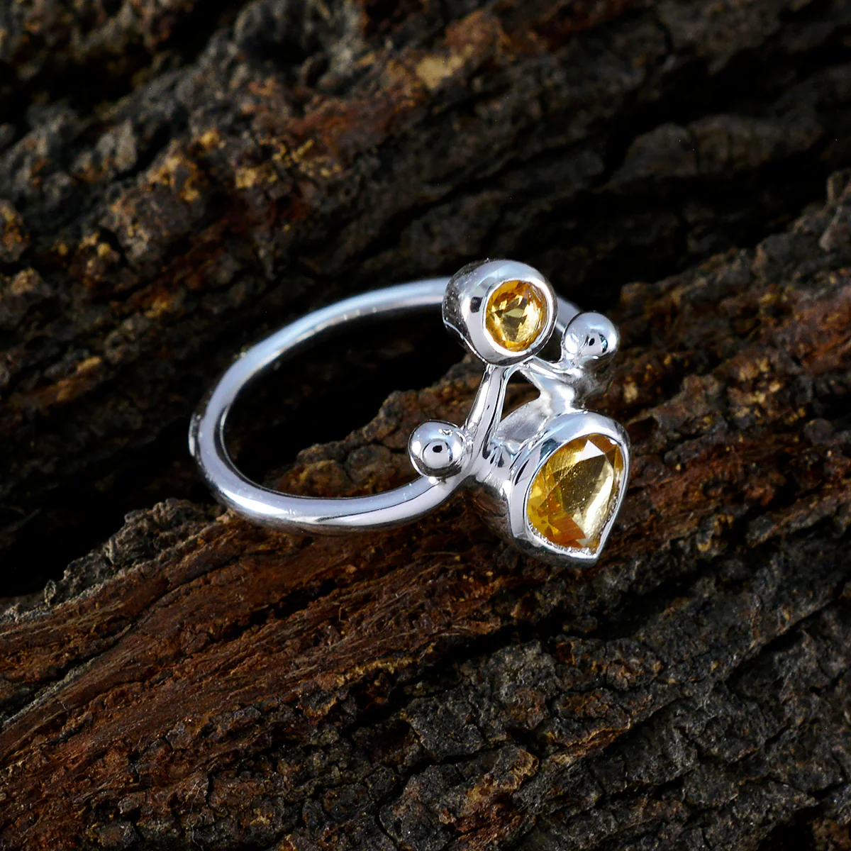 Citrine Toi et Moi African 925 Sterling Silver Yellow Gems Tiny Romantic Ring Jewelry - Image 3
