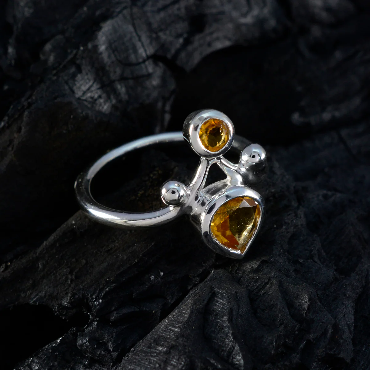 Citrine Toi et Moi African 925 Sterling Silver Yellow Gems Tiny Romantic Ring Jewelry - Image 4
