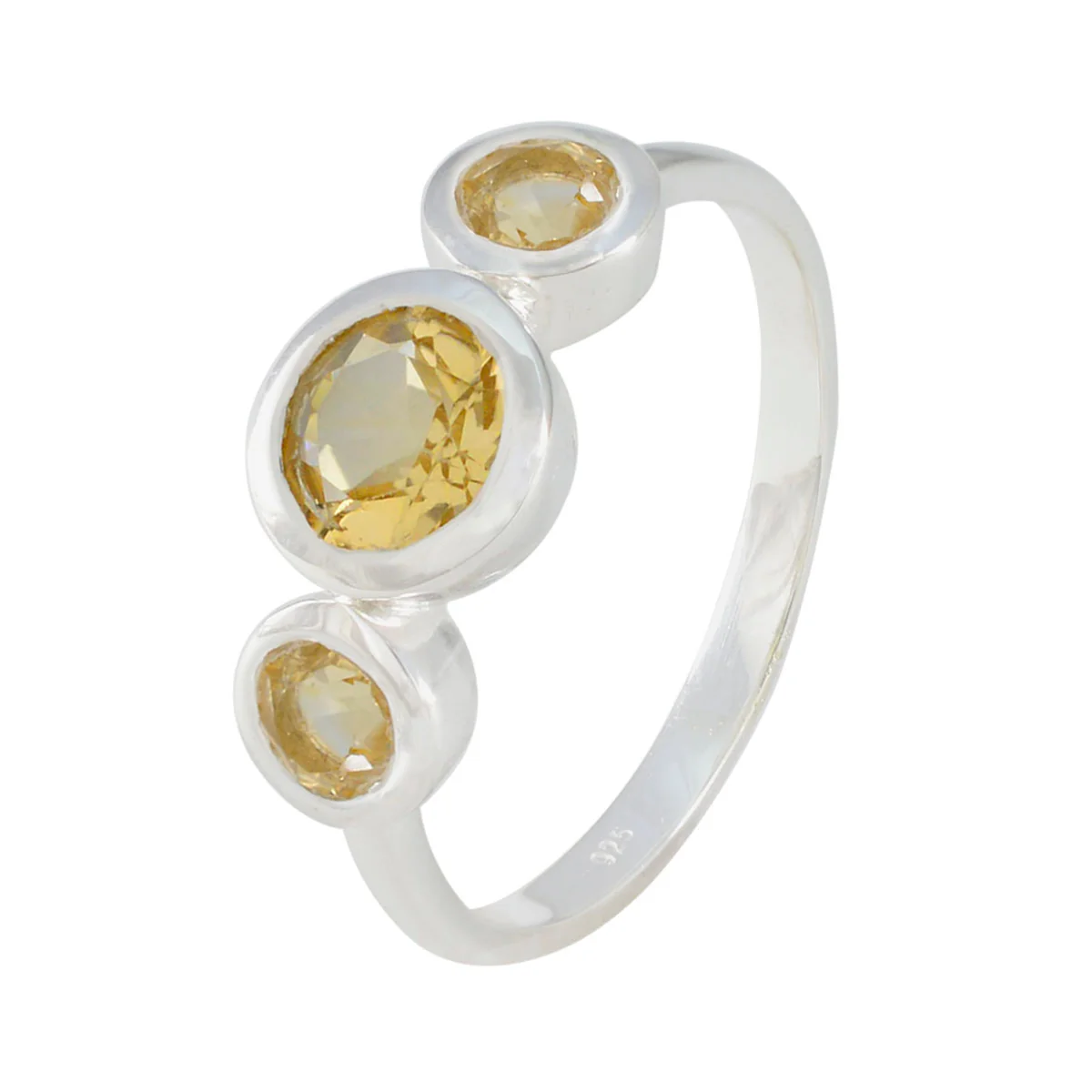 Citrine Trilogy American Silver Yellow Gemstone Whisper-thin Modern Ring Jewellery - Image 2