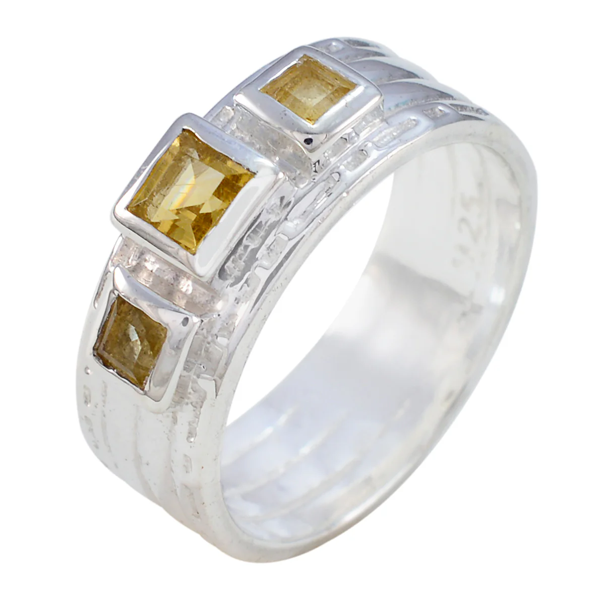 Citrine Trilogy French Sterling Silver Yellow Gemstones Eye-catching Boho Band Jewelry - Image 2