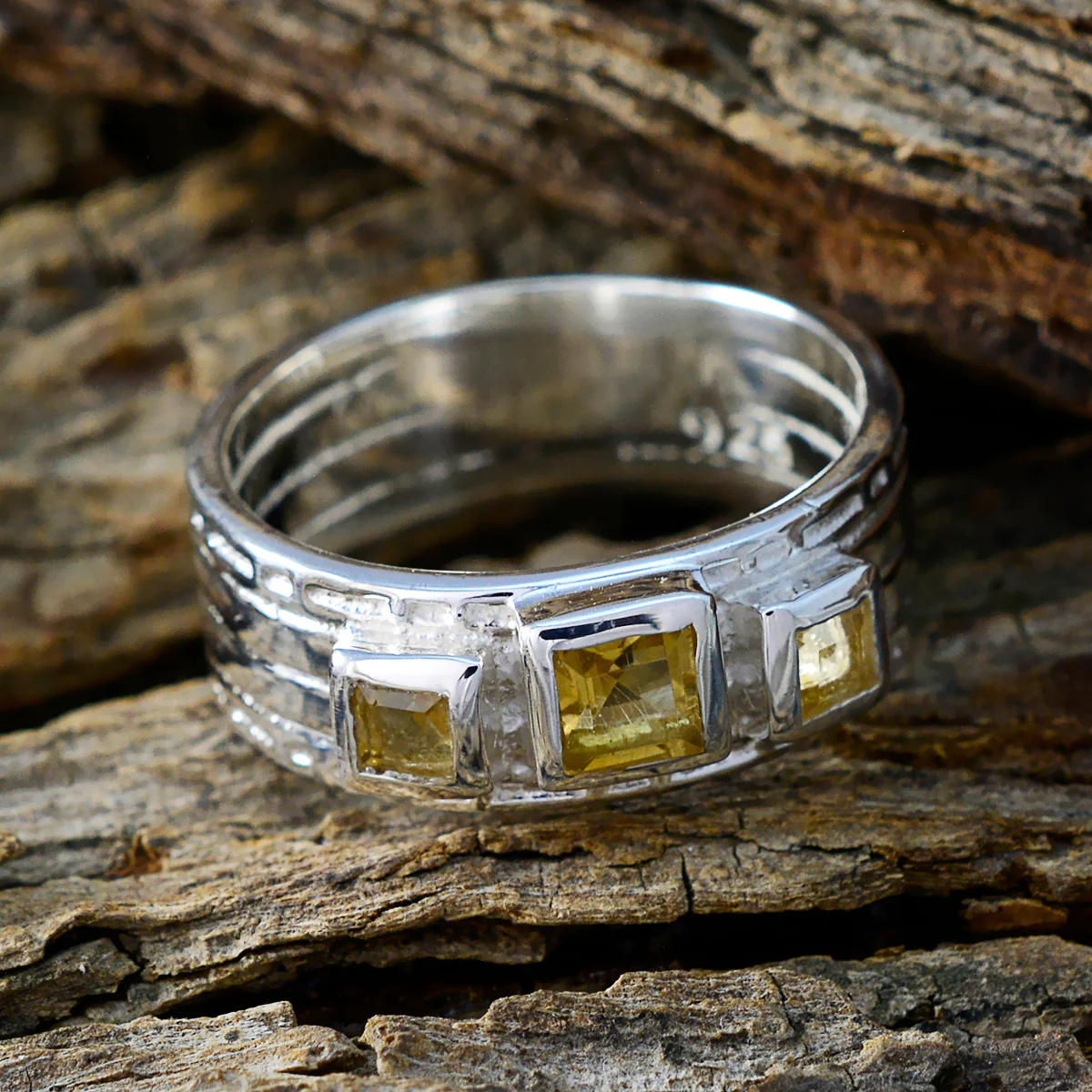 Citrine Trilogy French Sterling Silver Yellow Gemstones Eye-catching Boho Band Jewelry - Image 3
