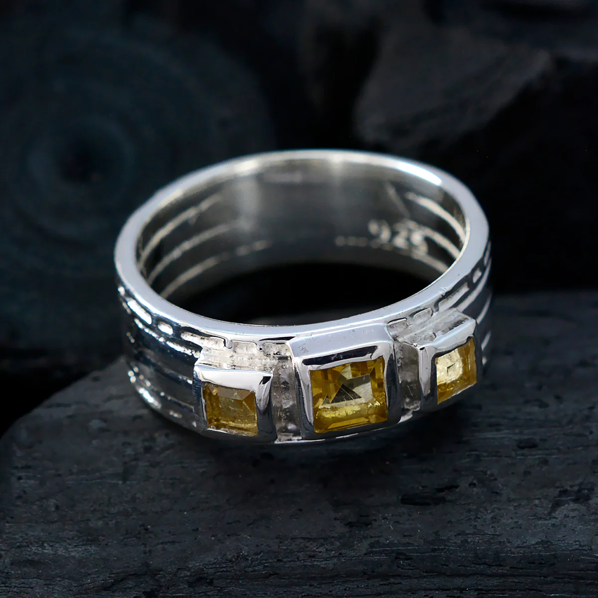 Citrine Trilogy French Sterling Silver Yellow Gemstones Eye-catching Boho Band Jewelry - Image 4