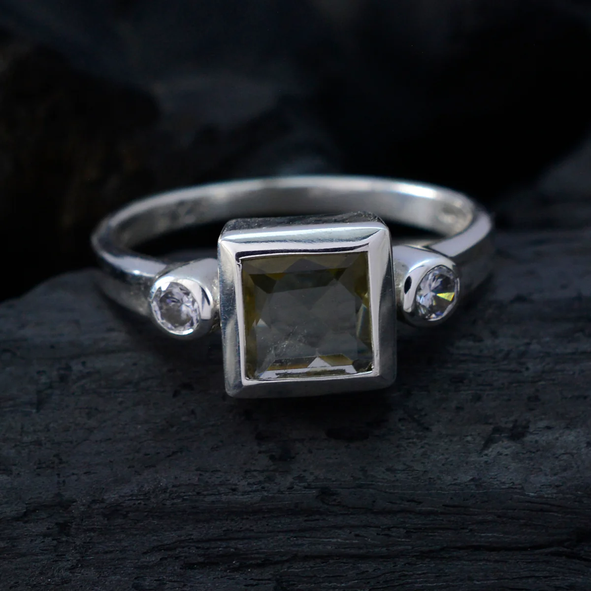 Citrine Trilogy Indian Sterling Silver Yellow Gemstone Featherlight Graceful Ring Jewelry - Image 4