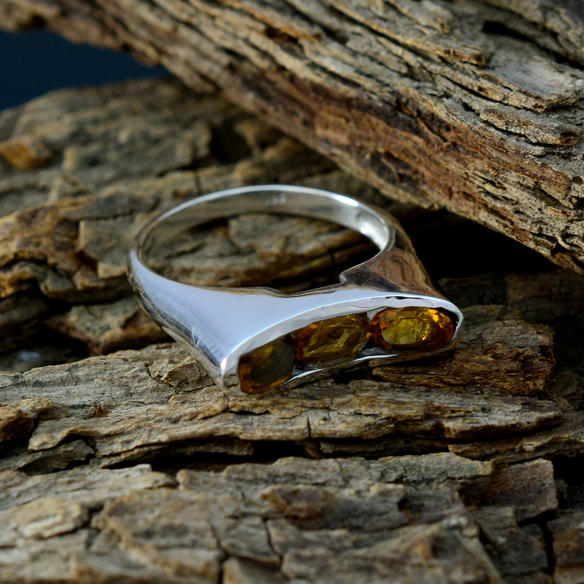 Citrine Trilogy Russian Silver Yellow Gemstone Tiny Modern Ring Jewellery - Image 4