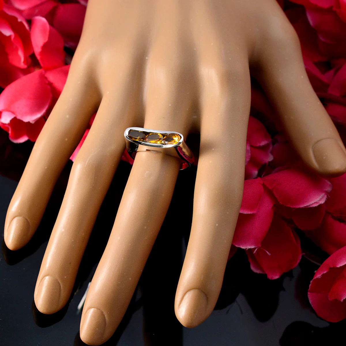 Citrine Trilogy Russian Silver Yellow Gemstone Tiny Modern Ring Jewellery - Image 6