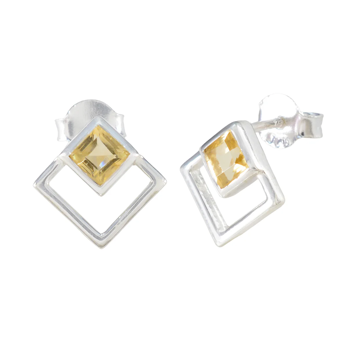 Citrine Turkish Agustina Solitaire Stud Yellow 92.5 Silver Earring - Image 2