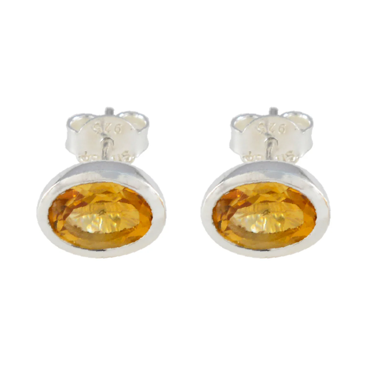 Citrine Turkish Hua Solitaire Stud Yellow Sterling Silver Earring