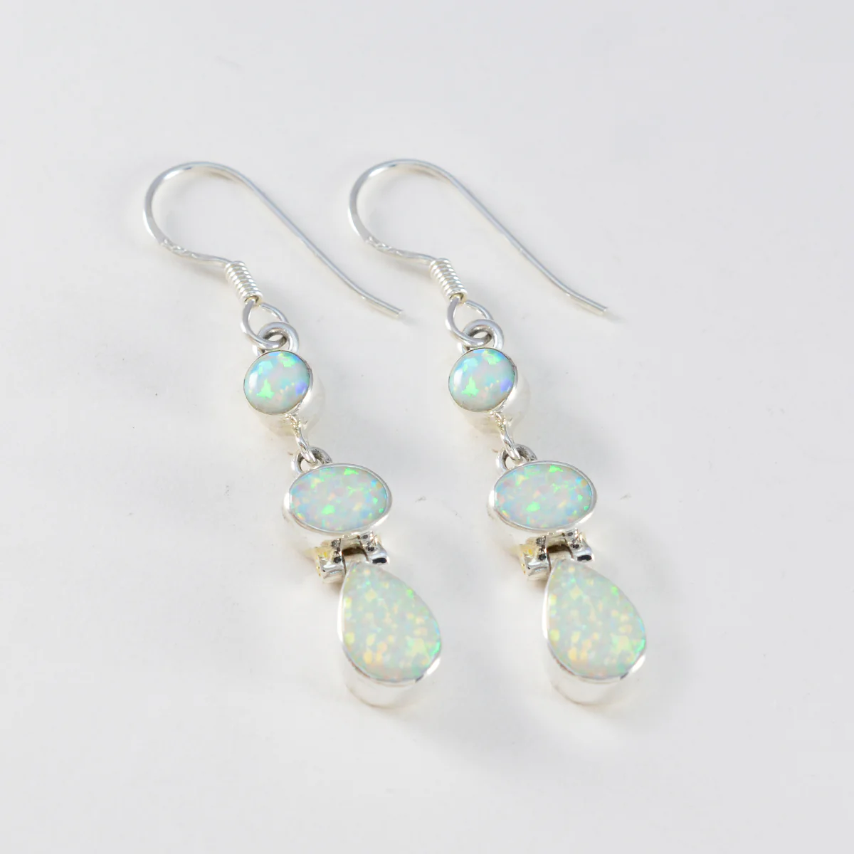 Created Opal American Aiko multiple Dangle White Sterling Silver Earring - Image 2
