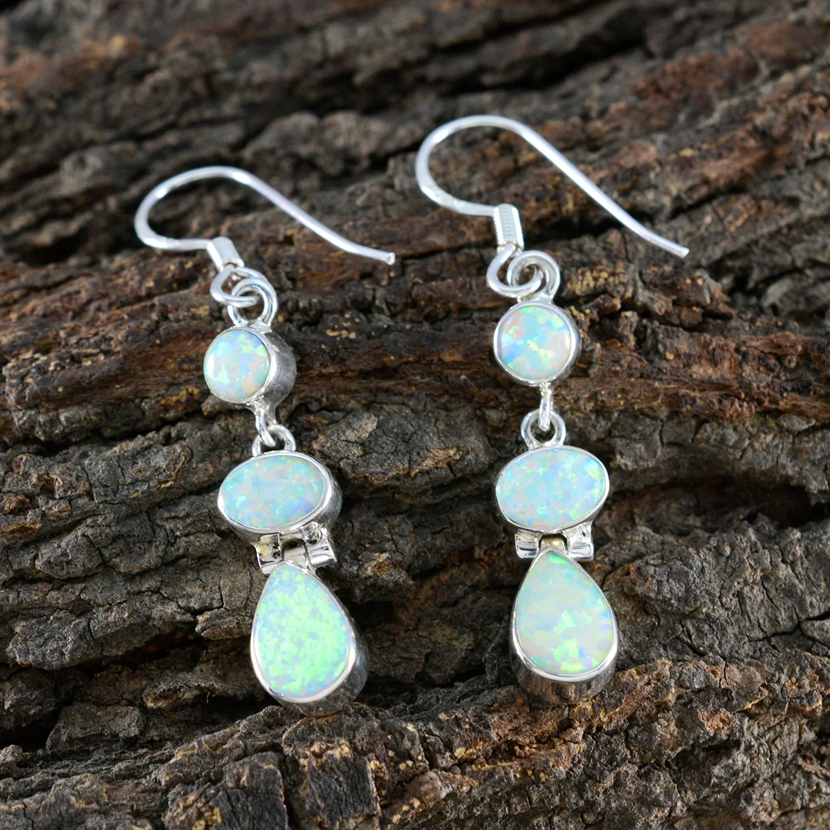 Created Opal American Aiko multiple Dangle White Sterling Silver Earring - Image 4