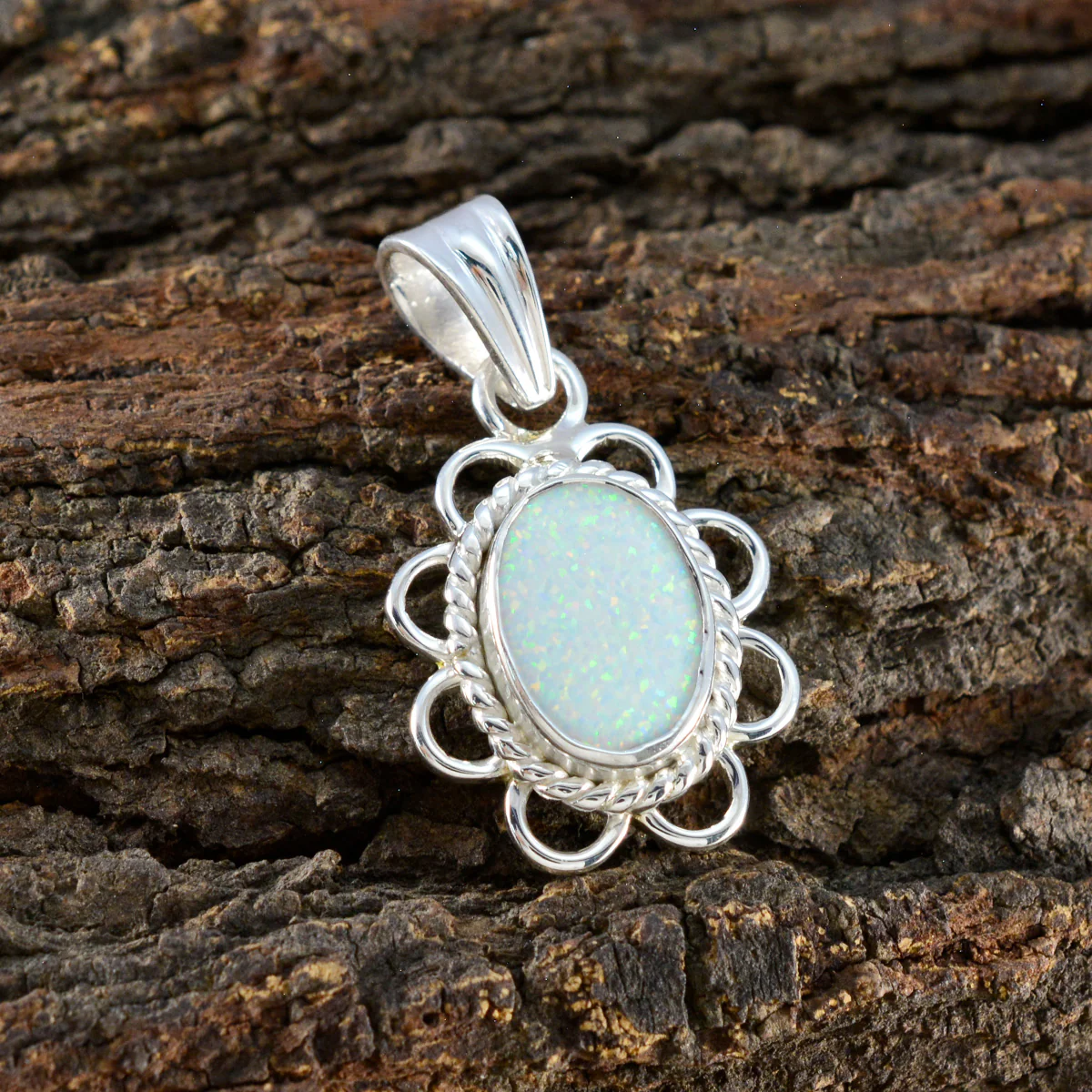 Created Opal Whisper-thin American Silver Solitaire Yasmin Rope-Wire White Pendant Jewelry - Image 3
