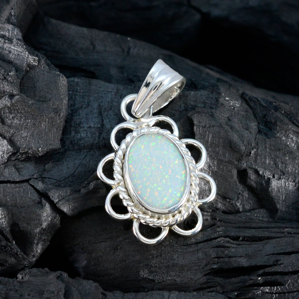 Created Opal Whisper-thin American Silver Solitaire Yasmin Rope-Wire White Pendant Jewelry - Image 4