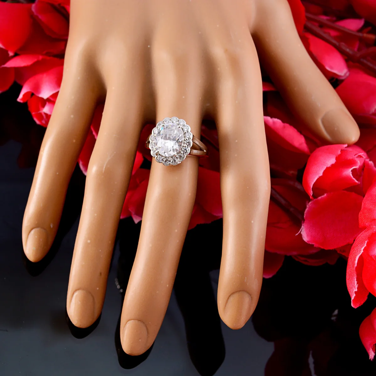 Crystal Quartz Halo Moroccan 925 Silver White Gems Slim Modern Ring Jewellery - Image 4