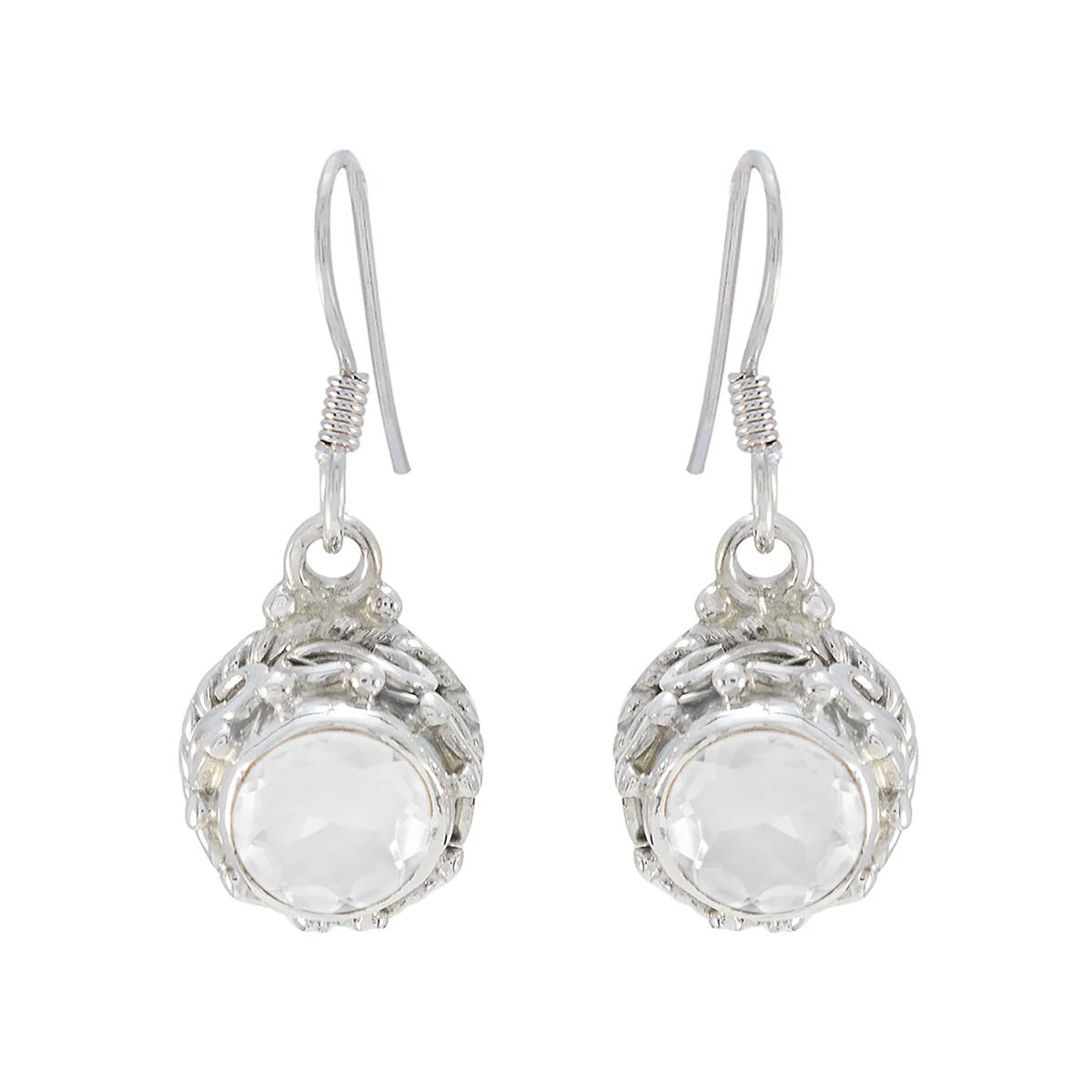 Crystal Quartz Korean Hua multiple Dangle White 925 Silver Earring