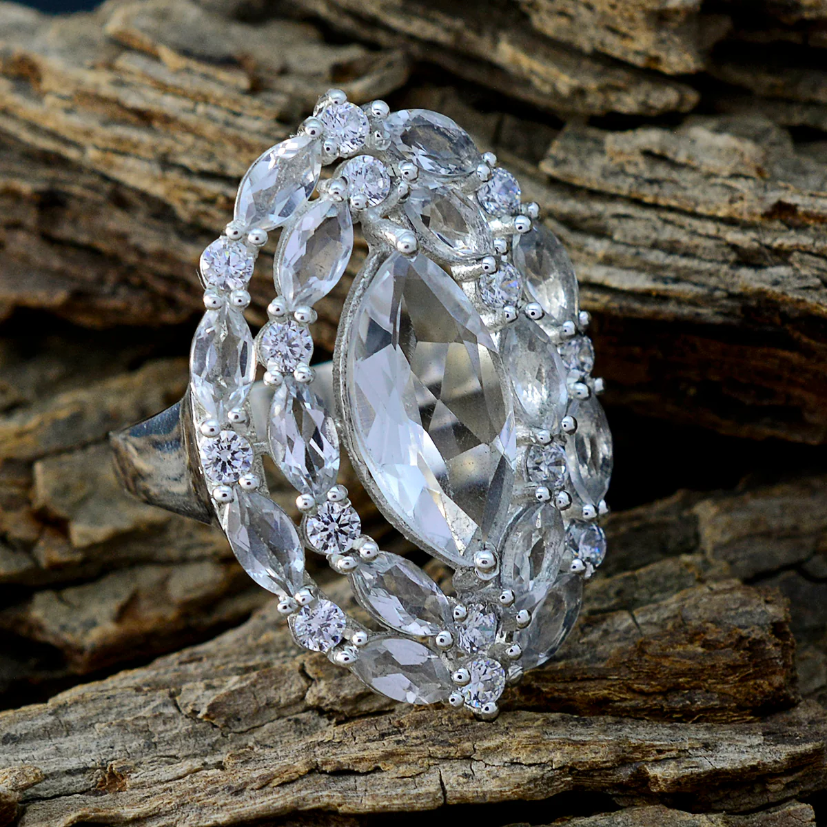 Crystal Quartz multiple Indian Sterling Silver White Gems Essential  Trendy Ring Jewelry - Image 3