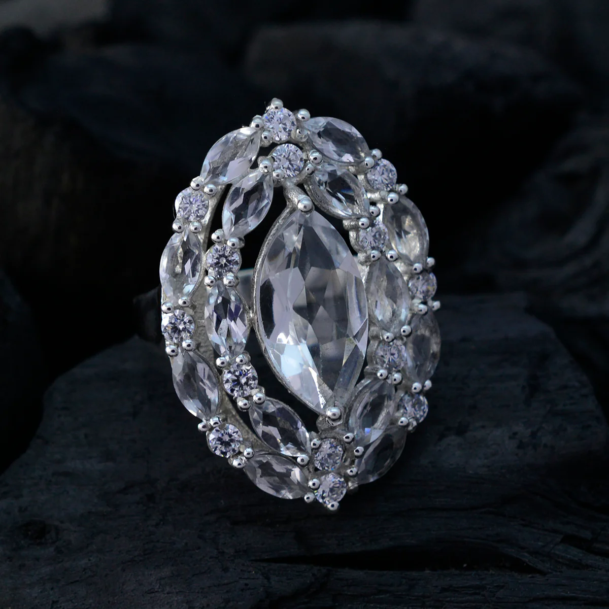Crystal Quartz multiple Indian Sterling Silver White Gems Essential  Trendy Ring Jewelry - Image 4