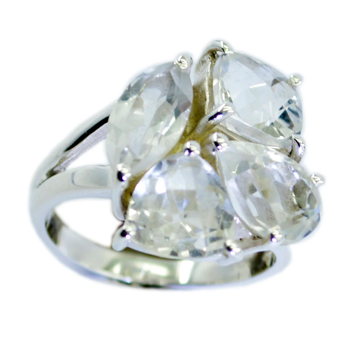 Crystal Quartz quarter Moroccan Silver White Gemstones Versatile Cocktail Ring Jewelry
