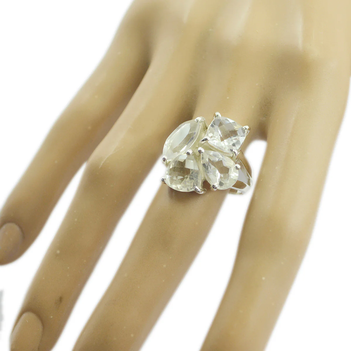 Crystal Quartz quarter Moroccan Silver White Gemstones Versatile Cocktail Ring Jewelry - Image 2