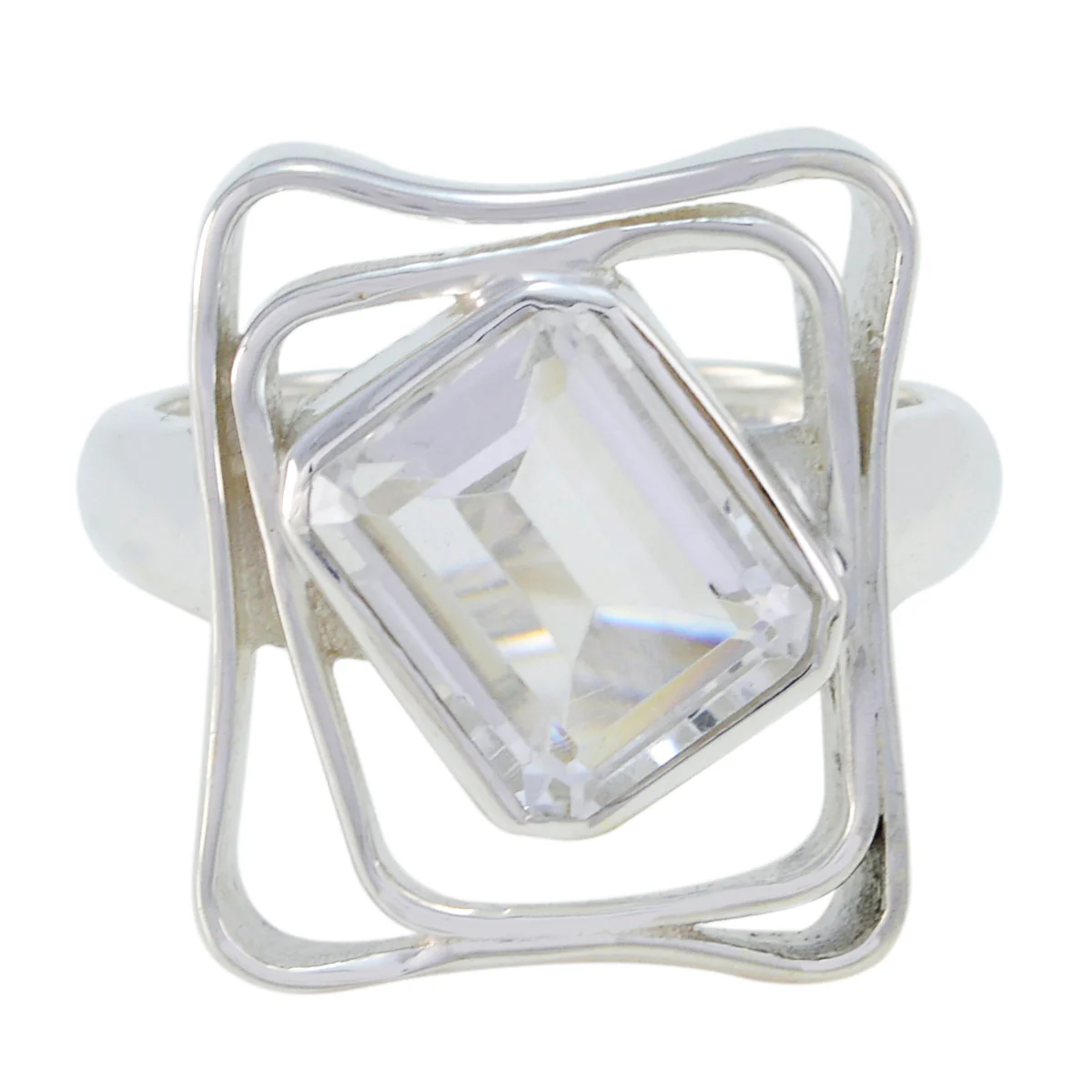 Crystal Quartz Solitaire French Silver White Gems Mid-weight Signet Ring Jewelry