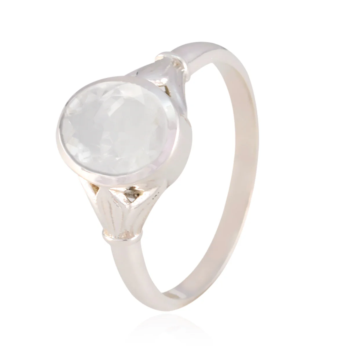 Crystal Quartz Solitaire French Sterling Silver White Gems Tiny Contemporary Ring Jewellery - Image 2