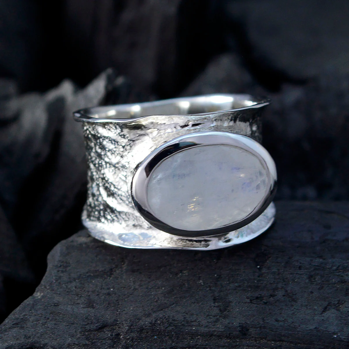 Crystal Quartz Solitaire German 925 Sterling Silver White Gems Edgy Oversized Band Jewelry - Image 5