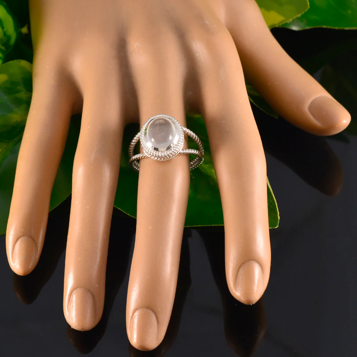 Crystal Quartz Solitaire Middle Eastern Silver White Gems Classic Rope-Wire Ring Jewelry - Image 5
