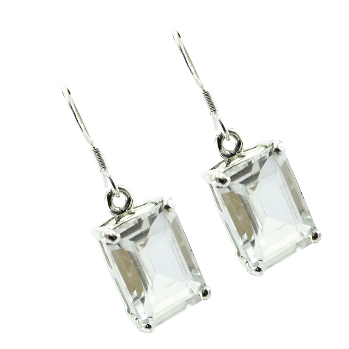 Crystal Quartz Turkish Jia Solitaire Dangle White 925 Silver Earring - Image 2