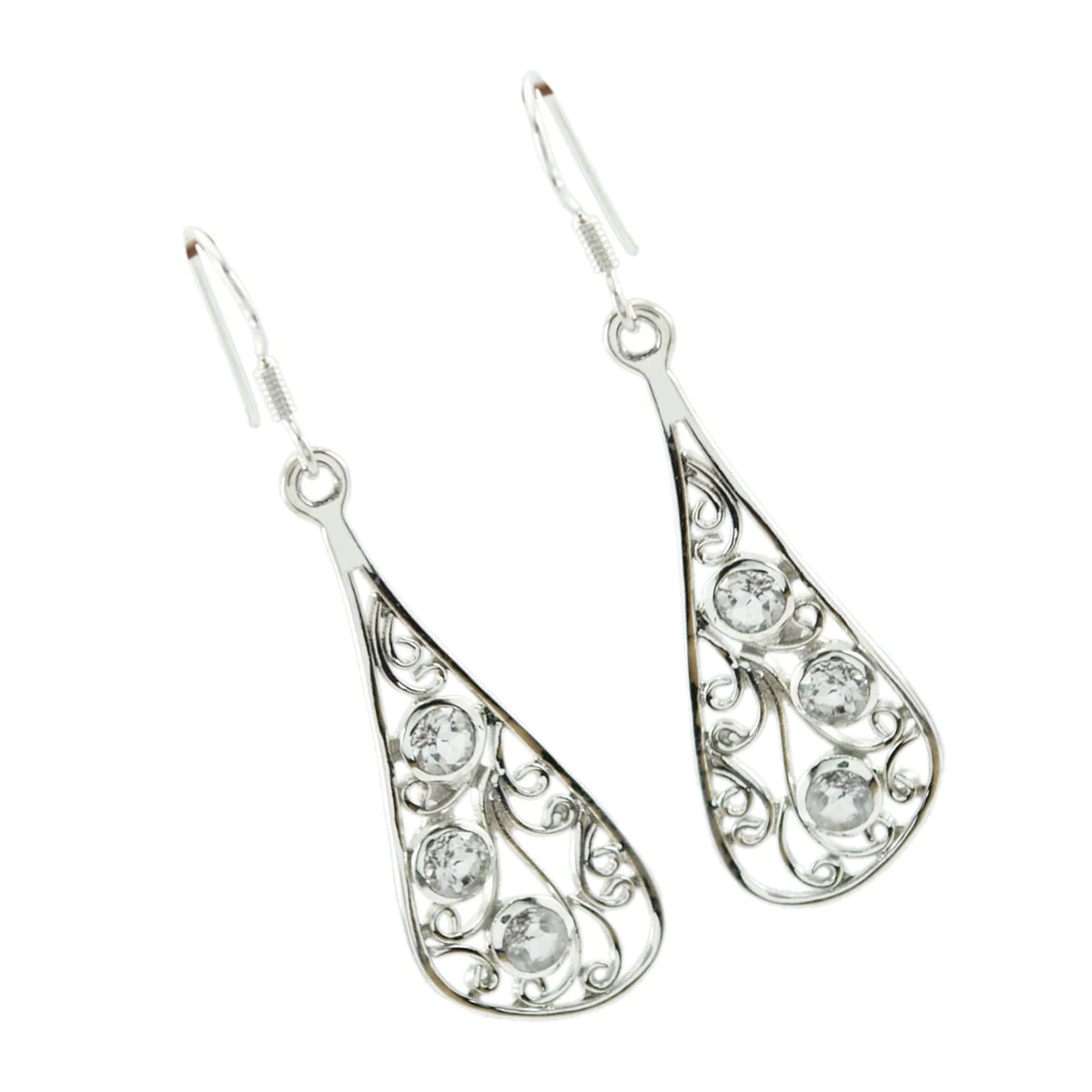Crystal Quartz Turkish Rebeca multiple Dangle White Silver Earring - Image 3