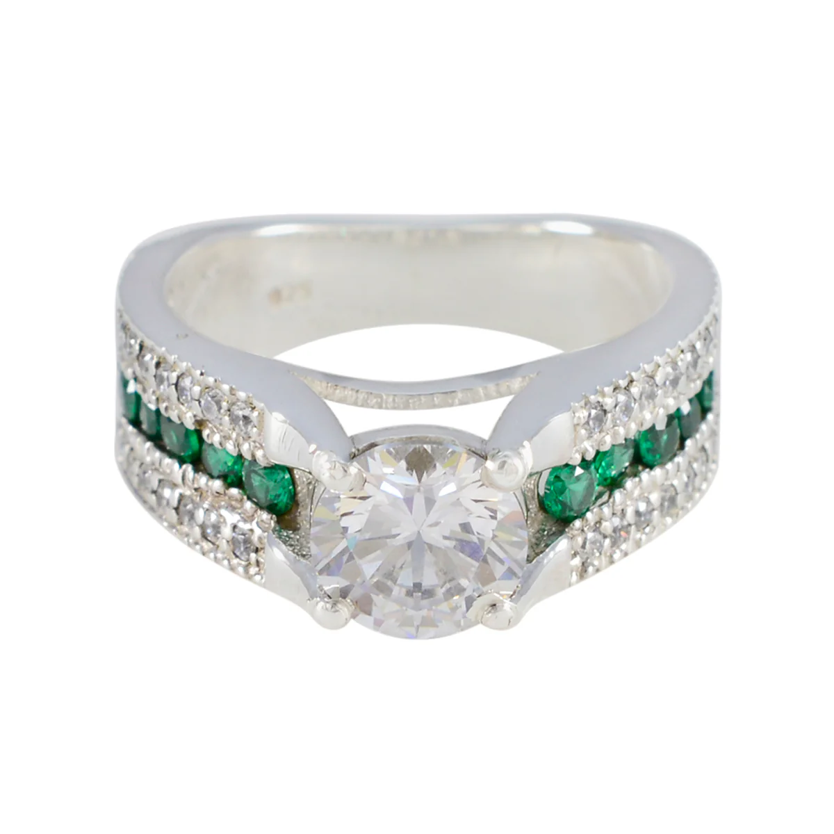 Cubic zirconia CZ Halo Egyptian Silver White Gemstones Classic Luxurious Ring Jewelry