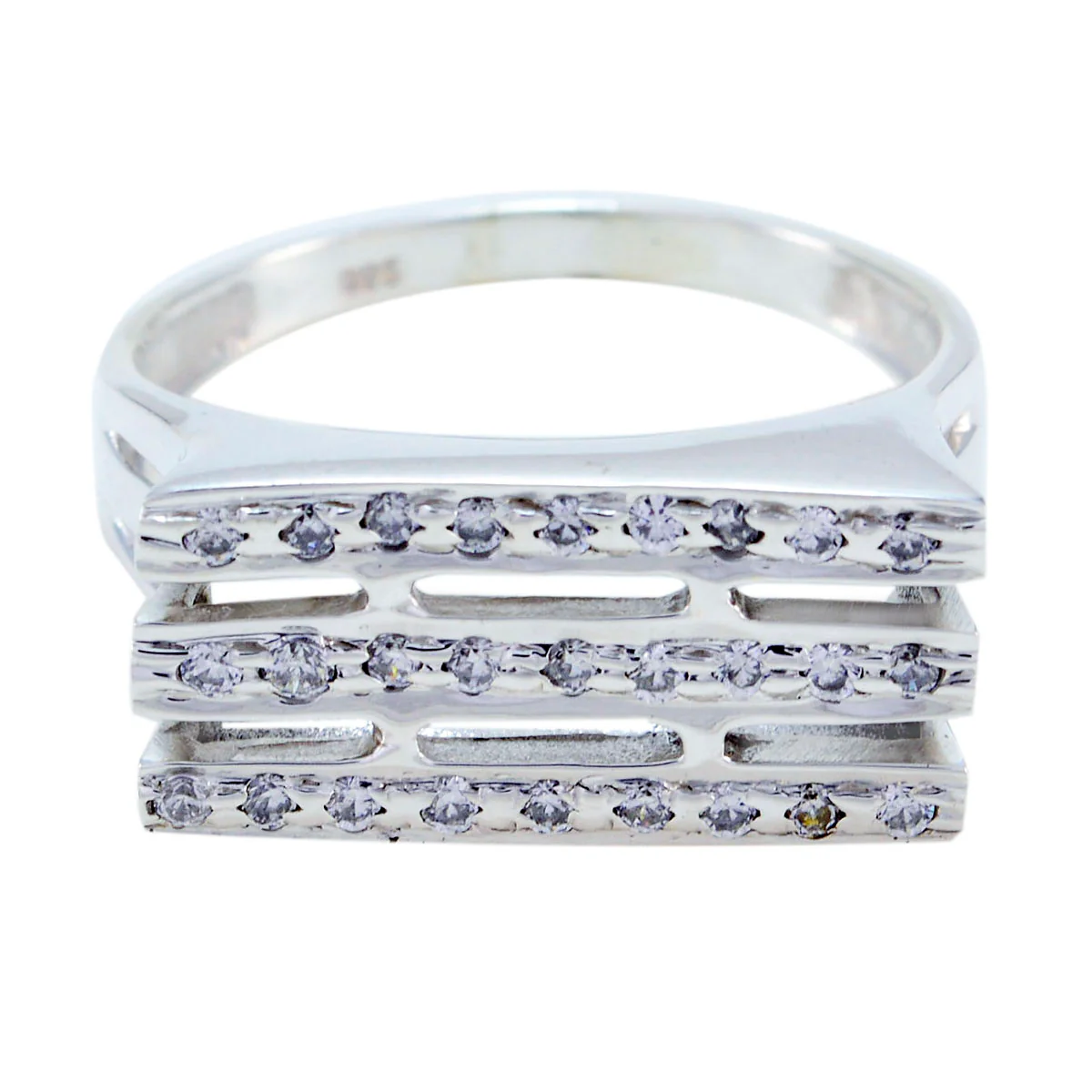 Cubic zirconia CZ Halo German 92.5 Silver White Gems Featherlight Abstract Ring Jewelry